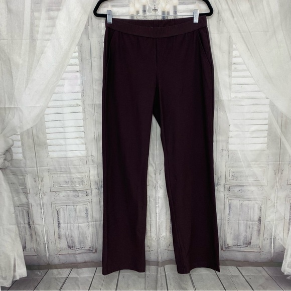 Eileen Fisher Size Small Brown DKBST Straight Pants Pockets Crepe 32" Inseam NEW - Picture 1 of 9